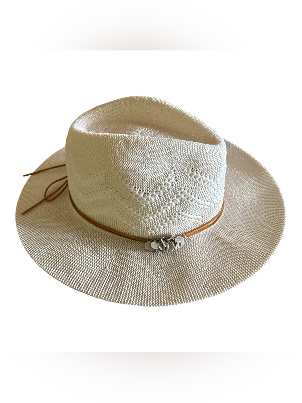 Jessica‎ Simpson Knit Panama Hat Accent Trim Ivory Beach Boho Festival Western